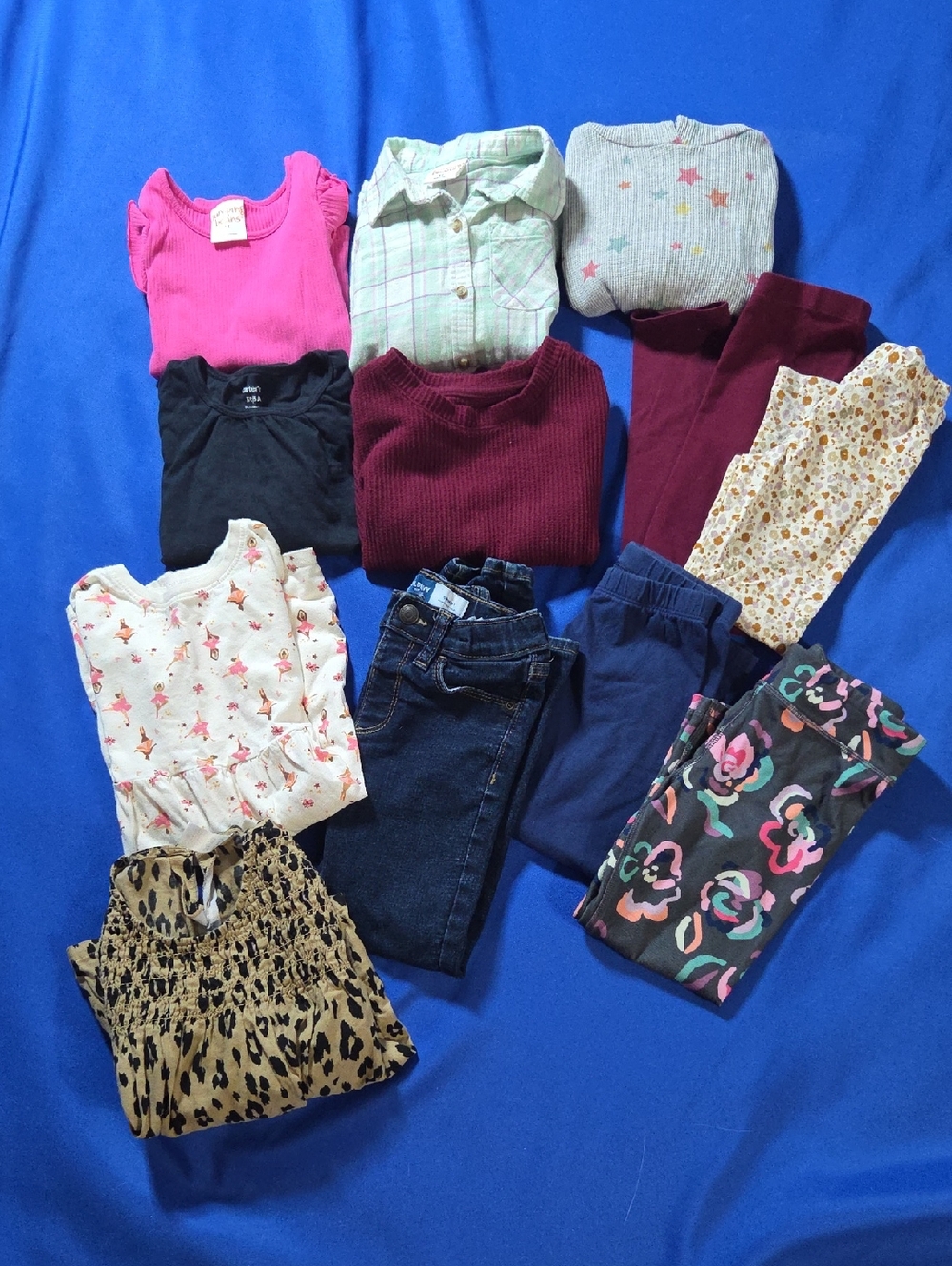 Girls Mixed Tops & Pants Bundle - Pink, Black, Burgundy, Green, Cream